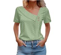tsaChick Bluse Damen Kurzarm Sale Angebote WeißE Bluse Damen Einfarbig Elegant Ösenstoff Sommer Lässig Lockere Arbeitskleidung V Ausschnitt Kurzarm Dirndl Bluse Kostüm-Outfits für Erwachsene DXA35