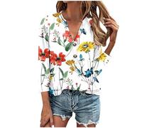tsaChick Bluse Damen Sommer Tunika Damen V-Ausschnitt Damen Oberteile Sexy Tshirt Damen Elegant 3/4 Ärmel Shirt Weiß Damen Leinenhemd Damen Sommer Kleidung Abendmode 2024 Neu C6728