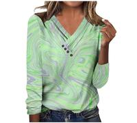 tsaChick Blusenshirt Damen Langarm V Ausschnitt Langarm Sweatshirt Women's Freizeit Bunt Rückenfrei Fasching Shirt Damen Knopfleiste Dye Tie T-Shirts für Schwangere Blusen Damen Spitze LTA88