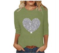 tsaChick Blusenshirt Damen Langarm Valentinstag Shirt Rundhals 3/4 Ärmel Damen Lose Blusenbody Damen Nachthemd Pull On Herz Langarmshirts für Damen Tops FüR Damen Bauchfrei Sexy LTA69