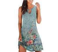 tsaChick Boho Kleid Damen Women's Casual Loose Summer Floral Printed Tank Dress Hollow Beach Sun Dress Sleeveless Dress Sommerkleidung Schicke Kleider Damen Leichtes Sommerkleid Damen