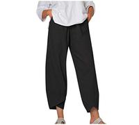 tsaChick Cargohose Damen Sport Angebote Leinenhose Damen Einfarbig Loose Weites Bein Freizeithose 7/8 Hohe Taille Freizeit Leichte Stoffhose Sommer Baumwolle Leinen Outdoor Hosen für Damen KZD71