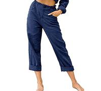 tsaChick Cargohose Damen Sport Angebote Leinenhose Damen Solid Loose Straight Leg Freizeithose 7/8 Hohe Taille Elastischer Y2k Hose mit Tasche Baumwolle Gummizug Schlaghose Fitnesshose KZE7