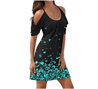 tsaChick Damen Sommerkleid Kurzarm Sling bedrucktes Freizeitkleid S-5XL Schlankes knielanges Tunikakleid kalte Schulter sexy Elegantes Partykleid Abschlussfeier Kleid Minikleid Strandkleid Frauen
