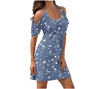 tsaChick Damen Sommerkleid Kurzarm Sling bedrucktes Freizeitkleid S-5XL Schlankes knielanges Tunikakleid kalte Schulter sexy Elegantes Partykleid Abschlussfeier Kleid Minikleid Strandkleid Frauen
