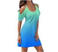 tsaChick Damen Sommerkleid Kurzarm Sling bedrucktes Freizeitkleid S-5XL Schlankes knielanges Tunikakleid kalte Schulter sexy Elegantes Partykleid Abschlussfeier Kleid Minikleid Strandkleid Frauen