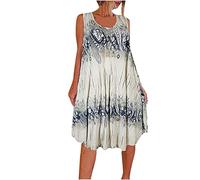 tsaChick Damen Sommerkleid Lose Plus Größe Tank Kleid S-5XL Ärmelloses Rundhalsausschnitt großem Saum bedrucktes Strandkleid Freizeitkleid knielanges Skaterkleid Frauen Mädchen Umstandskleider