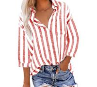 tsaChick Damen Tshirt Deutschland Shirt Damen Gestreift Lose Summer T-Shirt Schwarz Damen Kläppchenkragen 3/4 Ärmel Tshirts Vintage Tshirt Damen Glitzer Shirt Business 2024 Neu D8262