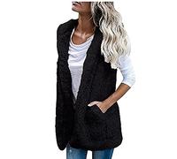 tsaChick Fleeceweste Damen Ärmellos Casual Einfarbig Teddy Fleece Herbst Winter Westen Kapuzen Mit Taschen Cardigan Jacket Warm Bequem Leicht Outwear Plüschweste Steppweste Fuzzy Fleece Mantel Coat
