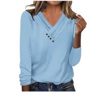 tsaChick Hemdbluse Damen Weiß Oversize Sommer T-Shirt Damen Basic T Shirt Bedrucken Henry Collar Oberteile Casual Damen Kurzarm Bluse Tops Blau S