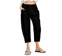 tsaChick Jogginghose Damen Grau Hippie Hose Damen High Waist Pants Loose Casual Lounge 7/8 Strumpfhosen Damen Winter Hautfarben Leinen Weites Bein Freizeithose Damen Tunnelzug