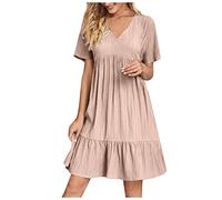 tsaChick Lässige Party-Kleider für Damen 2023 Sommer Frühling schulterfrei kurzärmelig schmales Geripptes Strick-Midi-Bodycon-Kleid leinenkleid Damen Sommer Pink XL 40