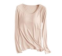 tsaChick Langarmshirt Damen Basic Tops mit integriertem BH Mieder Slim Fit gepolstertes Unterhemd BH Hemd U-Ausschnitt Bauchweg Shapewear Top Trägertop Body Shaper Long Sleeve Oberteil S-XXL