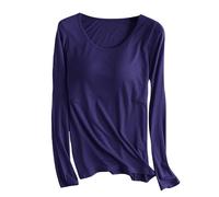 tsaChick Langarmshirt Damen Basic Tops mit integriertem BH Mieder Slim Fit gepolstertes Unterhemd BH Hemd U-Ausschnitt Bauchweg Shapewear Top Trägertop Body Shaper Long Sleeve Oberteil S-XXL