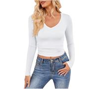 tsaChick Langarmshirt Damen Weihnachtskleid Damen Elegant Weihnachtsshirt Damen Langarm Unterhemd Langarm Damen Pulli Damen Oversize Weiße Bluse Unterhemd Damen Langarm Shirt Extender Damen Blusenrock