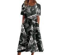 tsaChick Lange Sommerkleider Frauen Sommer Boho Mexican Peasant Dress Kurzarm Floral Bestickte Flowy Kleider Lose Hippie Bohemian Tunika