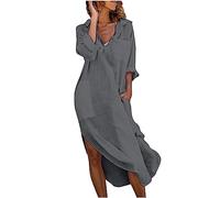 tsaChick leinenkleid Damen Sommer, Boho Kleid Damen weiß Spitze, Sommerkleid Damen kurz schwarz, cocktailkleid Damen Sommer Knielang, Dark Gray, XL