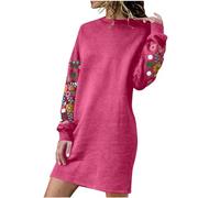 tsaChick Longpullover FüR Damen Sweatshirt Kleid Damen Verdickte Frühlingskleider Besticktes Langarm Kleid Casual Herbst Winter Blumenstickerei Kleid Strickkleid Damen Winter S-XXL