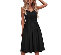 tsaChick Luftige Italienische Sommerkleider Damen Black Dress Sale Angebote Midi Ärmellos Abendkleid V-Ausschnitt Plissee Party Kleider Damen Sexy Kurz Solide Abendkleider für Damen DSA32