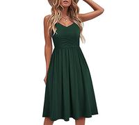 tsaChick Luftige Italienische Sommerkleider Damen Black Dress Sale Angebote Midi Ärmellos Abendkleid V-Ausschnitt Plissee Party Kleider Damen Sexy Kurz Solide Abendkleider für Damen DSA32
