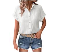 tsaChick Musselin Bluse Damen,Leinenbluse Damen,Sommer Lässiges Locker Oberteile Kurzarm Baumwolle Leinen Tshirt Button Down Business Blusen & Tuniken Oversized Leinenhemd Longbluse für Leggings