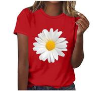 tsaChick Musselin Bluse Damen Sale Angebote Weisse Blusen Damen Frühling-Sommer Spitzentop Classic Fit Rundkragen Tshirt Damen Chrysantheme Short Sleeve Activewear-T-Shirts für Damen DXC65