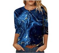 tsaChick Oversize Langarmshirt Damen Sale Angebote 3/4-Arm Rundhals Oberteile Lässige Women's Tops Y2k Angepasst Marmor Shirtkleid Damen Gelb LTC81