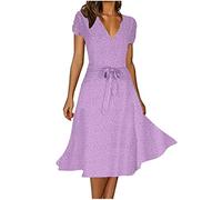 tsaChick Prinzessin Kleid Damen Damen Blumen Sommerkleid Knopf Kurzarm V-Ausschnitt Lose Knielang Kleid High Waist Midi-Hemdkleid Strandkleider Polka Dots Knopfkleid Langarmkleid