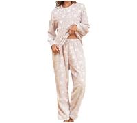 tsaChick Pyjama Damen Lang Pyjama Damen Baumwolle Langer Schlafanzug Damen Schlafanzug Damen Lang Winter Schlafanzug Damen Winter Kuschelig Schlafanzug Weihnachten Bademantel Damen Kurz