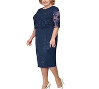 tsaChick Samtkleid Damen Damen Spitze Patchwork Fake Zweiteiler Plus Größe M-5XL Knielang Elegant Abendkleid Mit Overlay Casual Bodycon Kleider Cocktailkleid 36-50