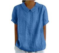 tsaChick Shirt Damen Bluse Schwarz-Weiß Gemustert Einfarbig Damen Top Elegant Leinenhemd Damen Sommer Kläppchenkragen Kurzarm Strandhemd Damen Italienische Blusen 2024 Neu D6428