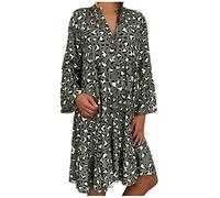 tsaChick Sommerkleid Damen Strandkleid Ärmellos Elegant Trägerkleid Boho V-Ausschnitt Casual Retro Blumen Minikleid Freizeitkleider Green XL 40