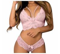 tsaChick Spitzen Bodysuit Damen Langarm Frauen Hemd äRmel See Durch Mesh Casual T Kurze TöPfe Ernte ReizwäSche Dessous Sexy Unten Offen GroßE GrößEn Kalender Dessous Damen Pink 4XL