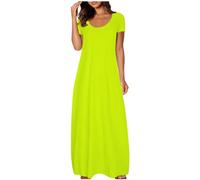 tsaChick Strandkleid Damen Summer Dress Sale Angebote Leinenkleid Damen Kurzen Ärmel Wadenlang Kleid Women's Plus Size Pocket Solid Colour Kleid Sexy Rundhalsausschnitt Kurzarm Lange Kleider DSE69