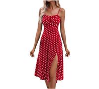 tsaChick Summer Dress Tunikakleid Damen Sale Angebote Sommerkleider Below The Knee Ohne Arm Abendkleid ärmellos Sexy Halter Split Polka Dot Bedrucktes Kleid Halter Rundhalsausschnitt Kleid DSD33