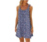 tsaChick Summer Dress Tunikakleid Damen Sale Angebote Sommerkleider Knielang Ohne Arm Strandkleid Damenmode Bedruckt Strand Lässig Locker Lang Ärmellos Halter Kleid Ärmellos Kleider DSD39
