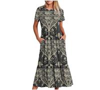 tsaChick Summer Dress Tunikakleid Damen Sale Angebote Sommerkleider Wadenlang Kurzen Ärmel Strandkleid Damen Rundhalsausschnitt Kurze Ärmel Bedruckte Kleider Kurze Ärmel Kleider DSD19