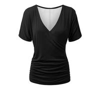 tsaChick T Shirt Damen Blusenkleid Damen Sommer Einfarbig V-Ausschnitt Tunika Damen Mama Tshirt Kurzarm Italy Tshirts Elegante Blusen Casual 2024 Neu A4993