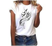 tsaChick T Shirt Damen Sexy Mode Frauen Kurze Ärmel T-Shirt Feder Drucken Lässig Top Tee Bluse Blusen Damen Sommer Schwarze Bluse T Shirts Männer Jack and Anime Shirt NWO T-Shirt Neon Top Damen Tops