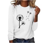 tsaChick T Shirt Damen Vintage Tshirt Damen Dandelion Bedruckte T-Shirt Weiß Damen Blusenshirt Damen Kurzarm Rundkragen Langarm Schnittmuster Damen Plus Size Damen Hausanzug Damen Sommer E4075
