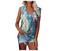 tsaChick TräGertop Weiß Tanktop für Damen Netzstoff V Ausschnitt Satin Unterhemd Seidig ÄrmelloseTank Cami Shirt Blau XXL