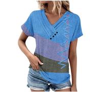 tsaChick Tshirt Damen Tunika Damen V-Ausschnitt Double Lined Top T-Shirt Teenager Mädchen Kurzarm Long Sleeve Shirt Women Shirt Weiß Damen Shirt Damen Kurzarm 2024 Neu B8668