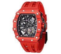 TSAR BOMBA Herrenuhr Automatik Uhren Herren- Japanisches Mechanische Uhrwerk-Saphirglas - 50M Wasserdicht-Lünette aus Kohlefaser-Fluorkautschuk-Luxus Leuchtend Quadratische Uhr