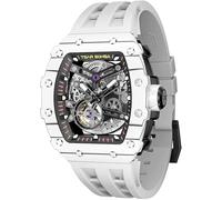 TSAR BOMBA Luxus Herren Automatik Uhr-Keramiklünette-Saphirglas-51M Wasserdicht Herrenuhr-Tonneau Armbanduhr Silikonarmband Leuchtend Elegante Geschenke für Männer