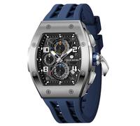 TSAR BOMBA Luxus-Quarzuhr für Herren, Leuchtzifferblatt, 5 ATM wasserdicht, Silikonarmband, Herrenarmbanduhr, Männer, 8224Q-Silberblau