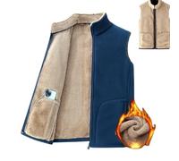 Tseonmis Herren-Weste aus Lammwolle, warme Fleece-Weste für Herbst und Winter, ärmellose Fleece-Weste mit Stehkragen und Reißverschluss (Blue,3XL)