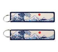 Tsffae Personalisierte Schlüsselanhänger, 2 Stück, Japanische Wellen, Stoff Bestickte Motorrad-schlüsselanhänger Für Motorräder, Fahrräder