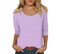 Tshirt Damen 3/4 Arm Sommer U-Ausschnitt Stretch T-Shirts Herbstmode | Sport Overzised 3/4 Ärmel Einfarbige/Blumenmuster T-Shirt Klassische Blusen für Alltag Büro Freizeit