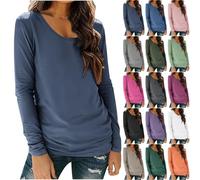 Tshirt Damen Basic Rundhals Langarmshirt Dünne Langarm Shirt Longsleeve Tee Top Elegant Einfarbig Pullover Weiche Baumwolle Unterhemd Stretch Unterwäsche Locker Longshirt Teenager Mädchen Sportshirt