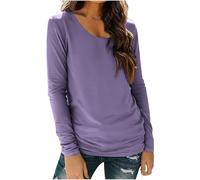 Tshirt Damen Basic Rundhals Langarmshirt Dünne Langarm Shirt Longsleeve Tee Top Elegant Einfarbig Pullover Weiche Baumwolle Unterhemd Stretch Unterwäsche Locker Longshirt Teenager Mädchen Sportshirt